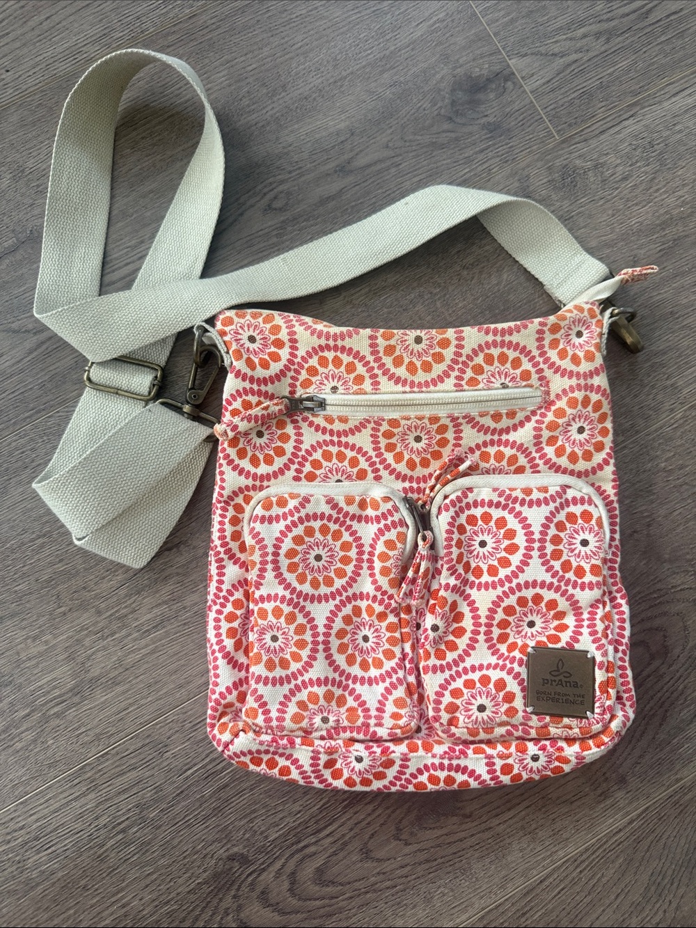 Prana Coral & Cream Floral Crossbody Shoulder Bag